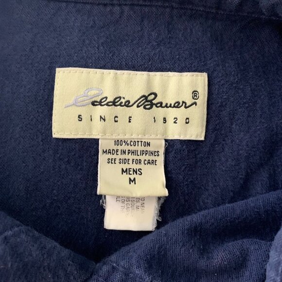 Vintage 90s Eddie Bauer Button Up Camp Shirt M Blue Denim Long Sleeve Pockets - Picture 6 of 6